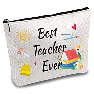 Polycotton Custom Canvas Stroage Bags,  Metal Zipper Pouches, Rectangle with Word Teacher's, Word, 18x25cm(ABAG-WH0029-062)
