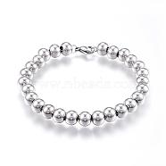 201 Stainless Steel Ball Chain Bracelets, with Lobster Claw Clasps, Stainless Steel Color, 7-5/8 inch(195mm)x8mm(BJEW-E295-03)