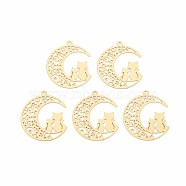 Rack Plating 201 Stainless Steel Filigree Pendants, Etched Metal Embellishments, Nickel Free, Cat on the Moon, Real 18K Gold Plated, 22.5x19x0.4mm, Hole: 1.2mm(STAS-T057-33G)
