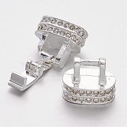 Alloy Crystal Rhinestone Fold Over Clasps, Silver Color Plated, 25x14x8mm, Hole: 10x5mm(ALRI-M002-01S)