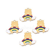 Alloy Enamel Pendants, Cadmium Free & Nickel Free & Lead Free, Light Gold, Bear with Rainbow, Wheat, 26x30x1.5mm, Hole: 1.8mm(ENAM-N055-097)