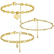 Anklets Sets, with Brass Micro Pave Cubic Zirconia Charms, 304 Stainless Steel Chain Extender & Figaro Chains & Pendant  & Lobster Claw Clasps & Cable Chains & Coffee Bean Chains, Letter.B, 9x5x1.5mm, 8-1/2 inch(21.5cm), 3pcs/set(AJEW-AN00383-02)