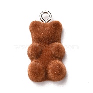 Flocky Resin Pendants, with Iron Finding, Bear, Saddle Brown, 22x11x7mm, Hole: 2mm(RESI-D052-01A)