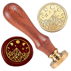 Golden Plated Brass Sealing Wax Stamp Head, with Wood Handle, for Envelopes Invitations, Gift Cards, Moon, 83x22mm, Head: 7.5mm, Stamps: 25x14.5mm(AJEW-WH0208-928)