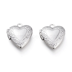 316 Stainless Steel Locket Pendants, Photo Frame Charms for Necklaces, Heart, Stainless Steel Color, Tray: 8x7.5mm, 15x13x4.5mm, Hole: 1.5mm(STAS-K192-15P)