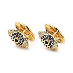 Medium Blue Cubic Zirconia Clamshell Shape with Evil Eye Hoop Earrings, Brass Jewelry for Women, Cadmium Free & Nickel Free & Lead Free, Real 18K Gold Plated, 13x16x18mm, Pin: 1mm(EJEW-G297-09G)
