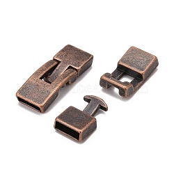 Tibetan Style Snap Lock Clasps, Cadmium Free & Lead Free, Rectangle, Red Copper, 22x12x6mm, 19x12x5mm, Hole: 3x10mm(TIBE-LF11313Y-R-LF)