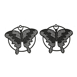 Spray Printed 430 Stainless Steel Pendants, Etched Metal Embellishments, Black, Butterfly, 28x31x0.3mm, Hole: 1.4mm(STAS-P359-01A)