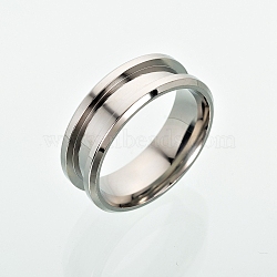 201 Stainless Steel Grooved Finger Ring Settings, Ring Core Blank, for Inlay Ring Jewelry Making, Stainless Steel Color, Size 18, 8mm, Inner Diameter: 18mm(MAK-WH0007-16P-B)