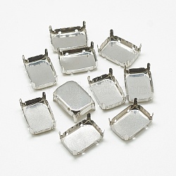 Non-Tarnish 201 Stainless Steel Sew on Prong Settings, Claw Settings for Pointed Back Rhinestone, Rectangle, Stainless Steel Color, Tray: 17x12mm, 17.5x12.5x6.5mm, Hole: 1mm(STAS-T032-05-13x18mm)