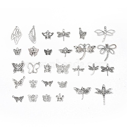 Tibetan Style Alloy Pendants, Butterfly & Dragonfly Charms, Antique Silver, 10~31.5x13~28.5x1~3mm, Hole: 1.2~2mm, 52pcs/set(PALLOY-B014-15)