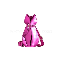 Lady Autumn and Winter New High-Value Cat Diagonal Bag, Wide Shoulder Strap, Bright Surface, Personality Chest Bag, Small Portable Single Shoulder Bag, Magenta, 310x90x60mm, Shoulder Belt: 1100mm long(PW-WG65EFE-04)