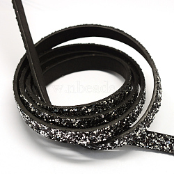 Flat Imitation Leather Cords, Random Color On The Back, Black, 10.5x2mm, about 1.31 yards( 1.2m)/strand(X-LC-Q009-17)