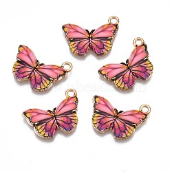 Printed Alloy Pendants, Cadmium Free & Nickel Free & Lead Free, Light Gold, Butterfly, Salmon, 15x20x1.5mm, Hole: 1.8mm(PALLOY-N168-004A)