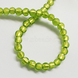 Handmade Silver Foil Glass Beads, Round, Green Yellow, 11.5~12.5mm, Hole: 2mm(FOIL-R054-12mm-16)