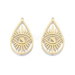 201 Stainless Steel Pendants, Teardrop with Eye, Real 18K Gold Plated, 34.5x21x1mm, Hole: 1.4mm(STAS-N090-LA900-2)