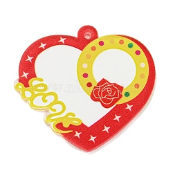 Valentine's Printed Acrylic Pendants, Yellow, 41x38.5x2mm, Hole: 1.4mm(OACR-P021-A04)