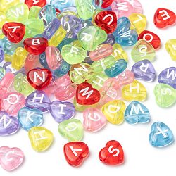 Transparent Acrylic Heart Horizontal Hole Letter Beads, Mixed Color, 10.5x11.5x4.5mm, Hole: 2mm(X-TACR-Q101-01)