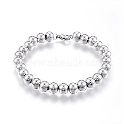 Tarnish Resistant 201 Stainless Steel Ball Chain Bracelets, with Lobster Claw Clasps, Stainless Steel Color, 7-5/8 inch(195mm)x8mm(BJEW-E295-03)