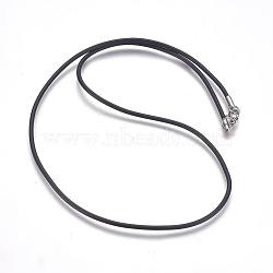Rubber Cord Necklaces Making, with 304 Stainless Steel Lobster Claw Clasps, Black, 20.47 inch(52cm), 2mm(MAK-L023-01C)