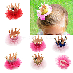 Lace Alligator Hair Clips, with Iron Alligator Clips, Crown, Mixed Color, 90mm(OHAR-Q134-M)