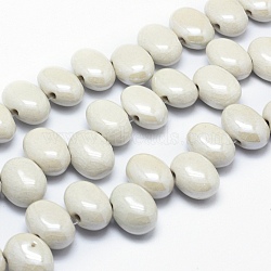 Handmade Eco-Friendly Porcelain Beads, Oval, White, 23.5~24x18~19x11~13mm, Hole: 3mm(PORC-P027-H10)