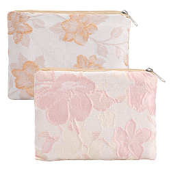 2Pcs 2 Colors Chinese Style Rectangle Cloth Zipper Pouches, with Flower Pattern, Mixed Color, 10.15x12.4x1.1cm, 1pc/color(ABAG-GF0001-22)