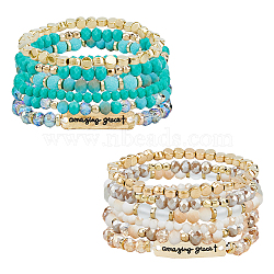 FIBLOOM 12Pcs 12 Style Glass & CCB Beaded Stretch Bracelets Set, Word Stackable Bracelets, Mixed Color, Inner Diameter: 1-7/8~2-1/4 inch(4.8~5.8cm), 1Pc/style(BJEW-FI0001-29)