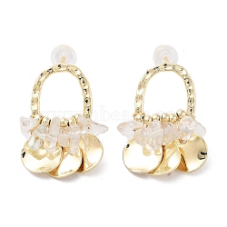 Natural Quartz Cluster Stud Earrings, with Brass Pearl Findings and 925 Sterling Silver Pins, Real 14K Gold Plated, 22x16mm(EJEW-P256-52G)