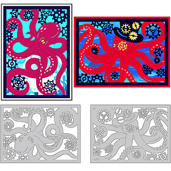 Carbon Steel Cutting Dies Stencils, for DIY Scrapbooking, Photo Album, Decorative Embossing Paper Card, Greeting Card Mold, Octopus, 107~147x107~147x0.8mm, 2pcs/set