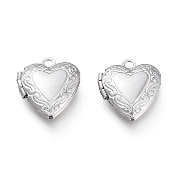 316 Stainless Steel Locket Pendants, Photo Frame Charms for Necklaces, Heart, Stainless Steel Color, Tray: 8x7.5mm, 15x13x4.5mm, Hole: 1.5mm