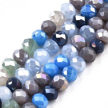 Glass Beads Strands, AB Color Plated, Faceted, Rondelle, Cornflower Blue, 3.5x3mm, Hole: 0.8mm, about 132~140pcs/strand, 14.80 inch~15.16 inch(37.6cm~38.5cm)