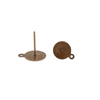 Brass Stud Earring Findings, with Iron Pin and Loop, Antique Bronze, 11.5x8x0.1mm, Hole: 1mm, Pin: 0.75mm