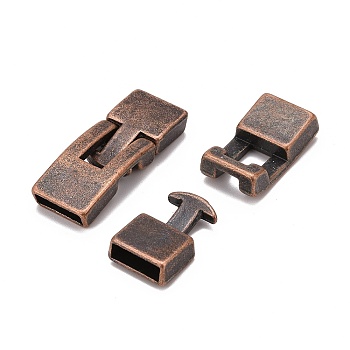 Tibetan Style Snap Lock Clasps, Cadmium Free & Lead Free, Rectangle, Red Copper, 22x12x6mm, 19x12x5mm, Hole: 3x10mm