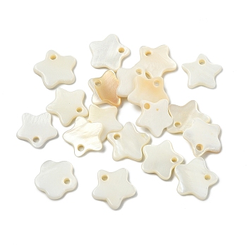 20Pcs Natural Freshwater Shell Star Charms, Seashell Color, 12x12x2mm, Hole: 1.2mm