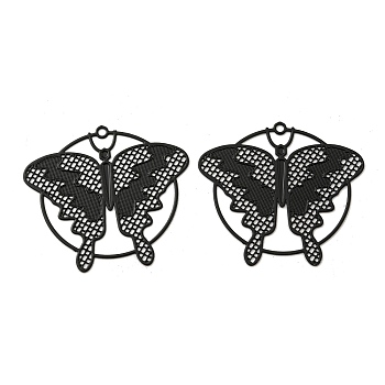 Spray Printed 430 Stainless Steel Pendants, Etched Metal Embellishments, Black, Butterfly, 28x31x0.3mm, Hole: 1.4mm