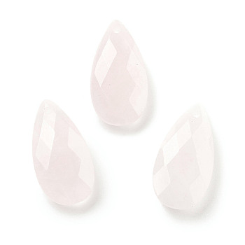 Natural Rose Quartz Pendants, Faceted Teardrop Charms, 24x12.5x6mm, Hole: 1.2mm