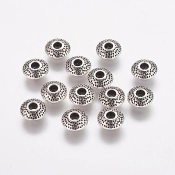 Tibetan Style Alloy Beads, Cadmium Free & Nickel Free & Lead Free, Rondelle, Antique Silver, 8x8x3.5mm, Hole: 2mm.