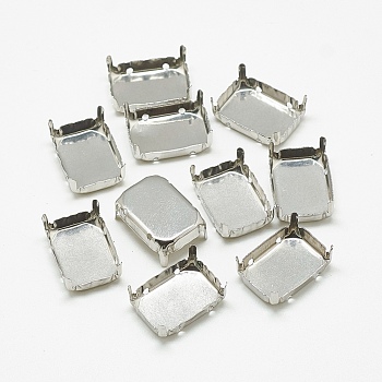 201 Stainless Steel Sew on Prong Settings, Claw Settings for Pointed Back Rhinestone, Rectangle, Stainless Steel Color, Tray: 17x12mm, 17.5x12.5x6.5mm, Hole: 1mm
