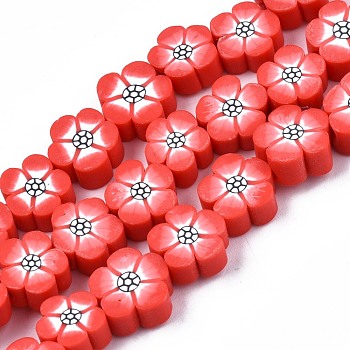 Handmade Polymer Clay Beads Strands, Flower, Indian Red, 8~10.5x8~10x4~5mm, Hole: 1.2mm, about 36~39pcs/strand, 12.40 inch~ 14.17inch(31.5cm~36mm)