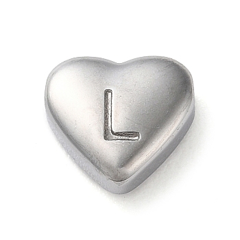 201 Stainless Steel Beads, Stainless Steel Color, Heart, Letter L, 7x8x3.5mm, Hole: 1.5mm