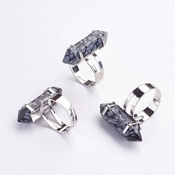 Natural Snowflake Obsidian Finger Rings, with Iron Ring Finding, Platinum, Size 8, 18mm