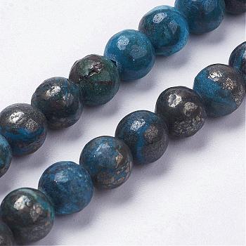 Natural Pyrite Beads Strands, Dyed, Round, Dodger Blue, 10mm, Hole: 1mm, about 20pcs/strand, 8 inch.
