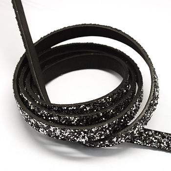 Flat Imitation Leather Cords, Random Color On The Back, Black, 10.5x2mm, about 1.31 yards( 1.2m)/strand