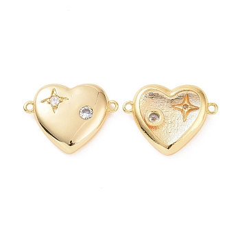 Brass Micro Pave Cubic Zirconia Connector Charms, Heart with Star, Real 18K Gold Plated, 15.5x20x4mm, Hole: 1.2mm