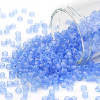 TOHO Round Seed Beads, Japanese Seed Beads, (168F) Transparent AB Frost Light Sapphire, 8/0, 3mm, Hole: 1mm, about 222pcs/10g