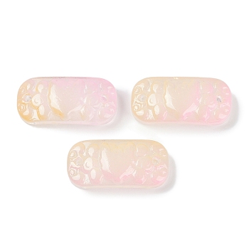 Spray Painted Transparent Glass Connector Charms, Curved Rectangle Links, Pearl Pink, 25x12x6.5mm, Hole: 1.4mm