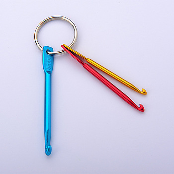 Aluminum Crochet Hooks Keychain, with Iron Key Rings, Colorful, Pin: 3mm, 4mm, 5mm