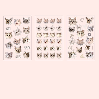 3 Sheets PVC Waterproof Decorative Kitten Stickers, Self-adhesive Cat Decals, for DIY Scrapbooking, Gainsboro, Packing: 150x95mm
