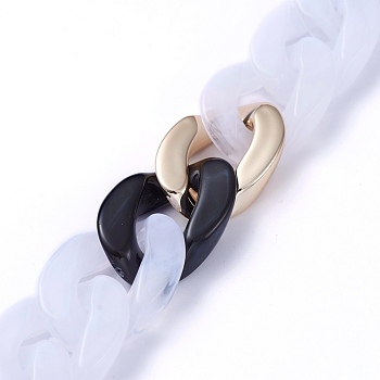 Handmade CCB Plastic Curb Chains, with Acrylic Linking Rings, Imitation Gemstone, for Handbag Chain Making, Golden, Black, Link: 22~23x16~16.5x5mm, 39.37 inch(1m)/strand